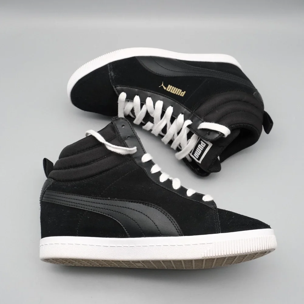 Puma Vikky Wedge Women Black Suede Hidden Heel Streetwear 8 356049 01